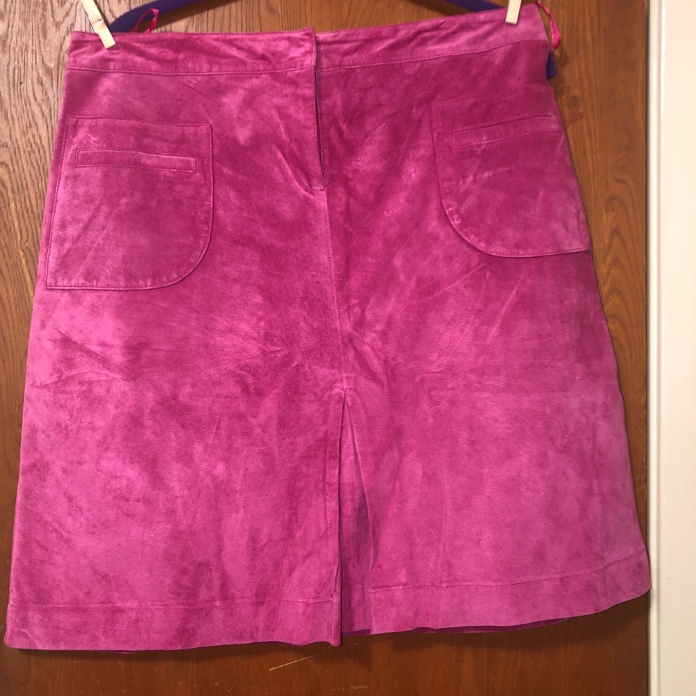Hot pink suede midi skirt